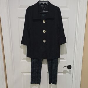 JM Collection Black Textured Jacket w/ Decorative Buttons and Green/Black Slacks